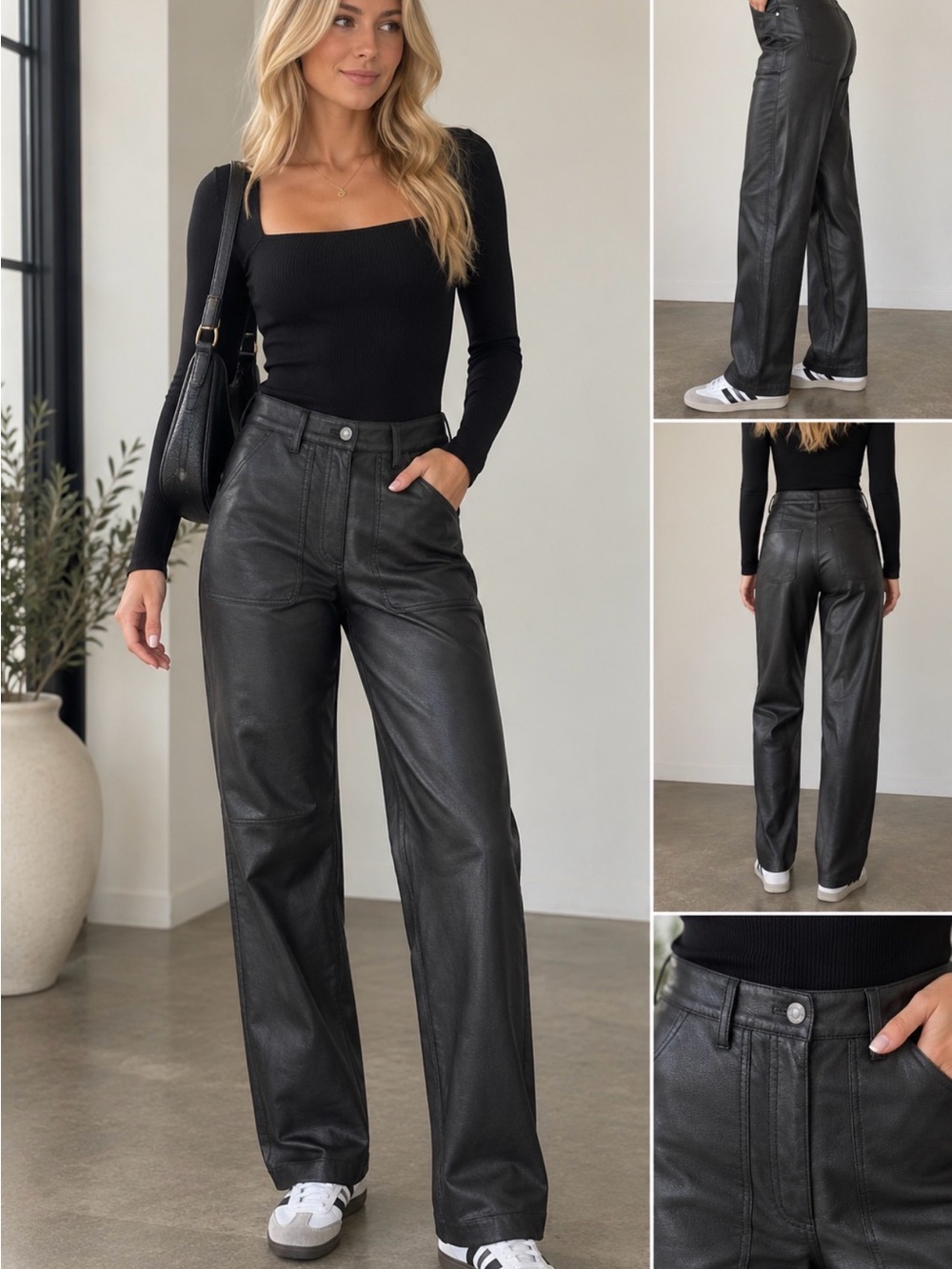 Aritzia Wilfred free Lucy Black Faux Leather High-Rise pants